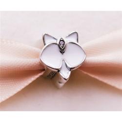 AUTHENTIC PANDORA  925ALE Orchid Charm, White Enamel, 792074NB23