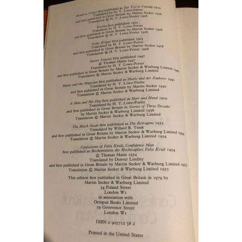 Thomas Mann Selected Works Hardcover Volume