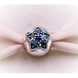 New Pandora Sterling Silver 925 Blue Crystals Bright Star Clip Charm 796380ZC