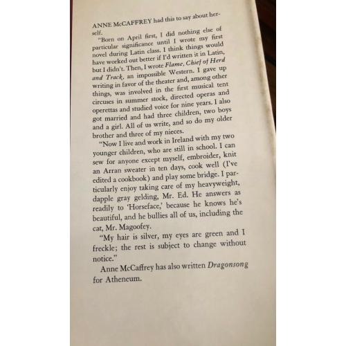 Dragonsinger by Anne McCaffrey Atheneum 1977 1st edition, 2nd Printing