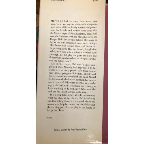 Dragonsinger by Anne McCaffrey Atheneum 1977 1st edition, 2nd Printing