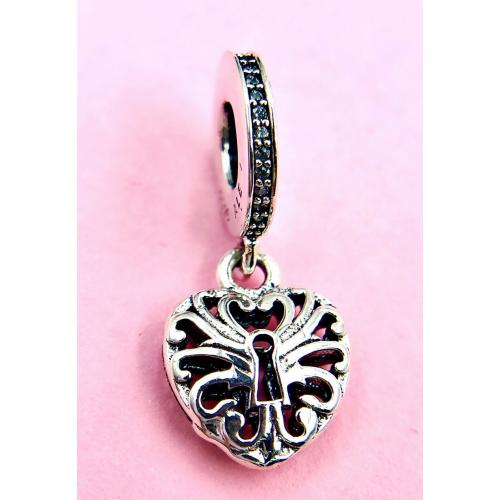 Authentic Pandora S925 ALE Intricate Heart Lock Pendant Charm 791876