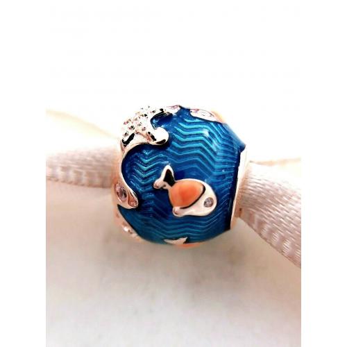 New Authentic Pandora Shimmering Ocean Waves and Fish Star Blue Charm 789004