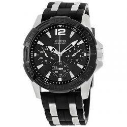 GUESS Men's Iconic Black,Stainless Steel Case,Silicone/Rubber Strap W0366G1 