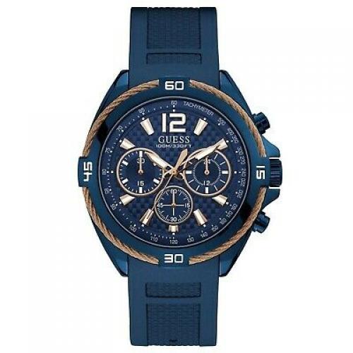 Guess Men's Blue Stainless Steel & Rubber Quartz Watch W1168G4