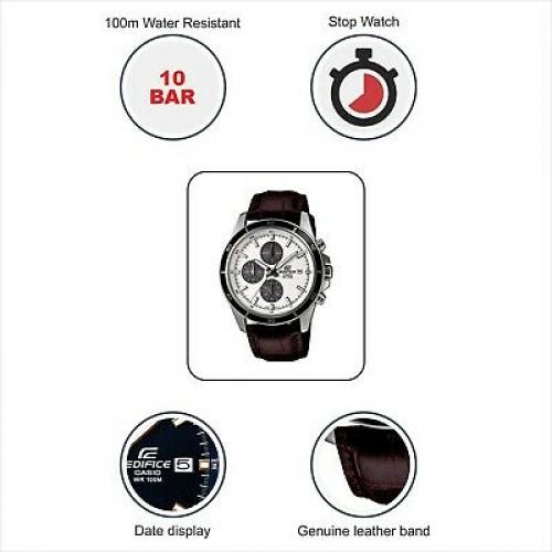 Casio Mens Edifice Stainless Steel & Brown Leather Chronograph Watch EFR526L-7AV