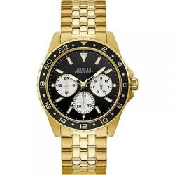 GUESS Men's 44mm Gold Tone Stainless Steel Quartz Black Dial Watch W1107G4