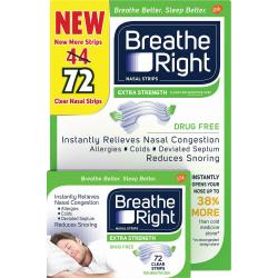 Breathe Right Nasal Strips to Stop Snoring, Drug-Free, Extra Clear (72 ct.)