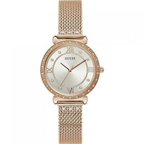 GUESS Women's 34mm Rose Gold-Tone Steel Quartz Silver-Tone Dial Watch W1289L3