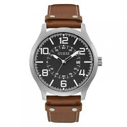 GUESS Men's 48mm Brown Leather Band Steel Case Quartz Grey Dial Watch W1301G1