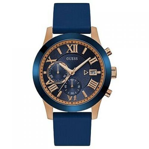 Guess Men's Rose Gold Tone Stainless Steel & Blue Rubber Strap Watch W1055G2