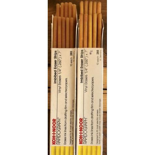 2 Boxes Koh-I-Noor Rapidograph #285 Yellow Vinyl Imbibed Machine Eraser Strips
