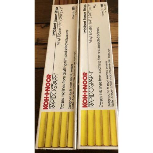 2 Boxes Koh-I-Noor Rapidograph #285 Yellow Vinyl Imbibed Machine Eraser Strips