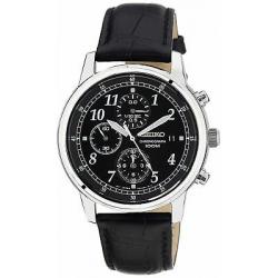 Seiko Men's SNDC33 Classic Black Leather Black Chronograph Dial Watch