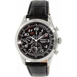 Seiko Neo Classic Chronograph Black Dial Black Leather Mens Watch SPC133