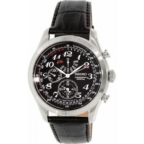 Seiko Neo Classic Chronograph Black Dial Black Leather Mens Watch SPC133