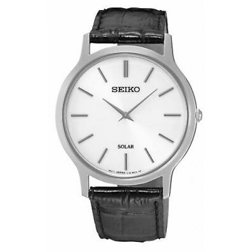 SEIKO Men's Solar Quartz Stainless Steel Case,Leather Strap,30m WR , SUP873