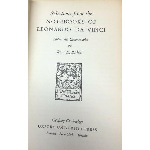 Selections From the Notebooks of Leonardo Da Vinci 1953 Hardcover