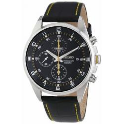 Seiko - SNDC89P2 - Men's Watch - Quartz Chronograph - Black Dial - Black Leat...