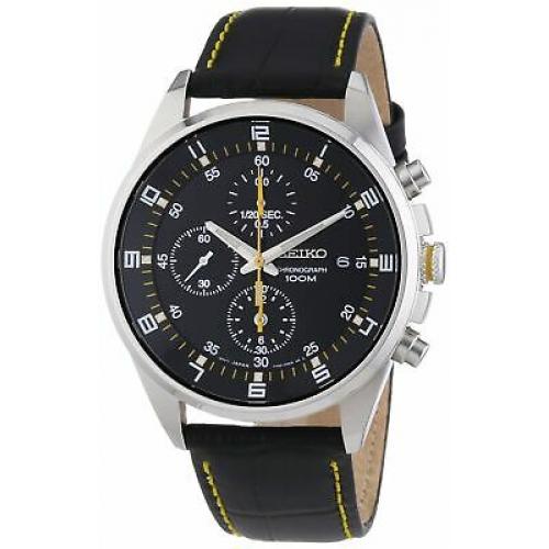 Seiko - SNDC89P2 - Men's Watch - Quartz Chronograph - Black Dial - Black Leat...