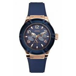 Guess Women's Multifunction Rose Gold Tone & Blue Silicone Strap Watch W0571L1