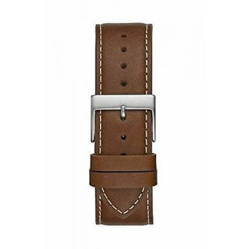 GUESS Men's 48mm Brown Leather Band Steel Case Quartz Grey Dial Watch W1301G1