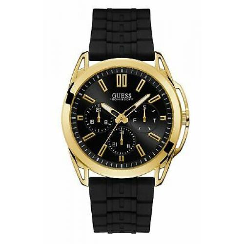 Guess W1177G2 Men's Gold Tone Silicone Band Multifunction Black Dial Watch