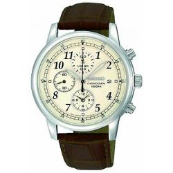 Seiko Men's Classic Stainless Steel & Brown Leather Chronograph Watch SNDC31