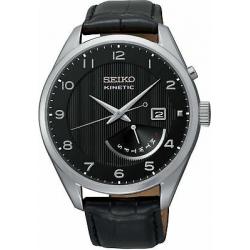 Seiko Kinetic Black Dial Black Leather Mens Watch SRN051P1