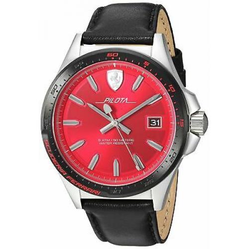 Ferrari Pilota Men's Quartz Stainless Steel and Leather Watch 0830489