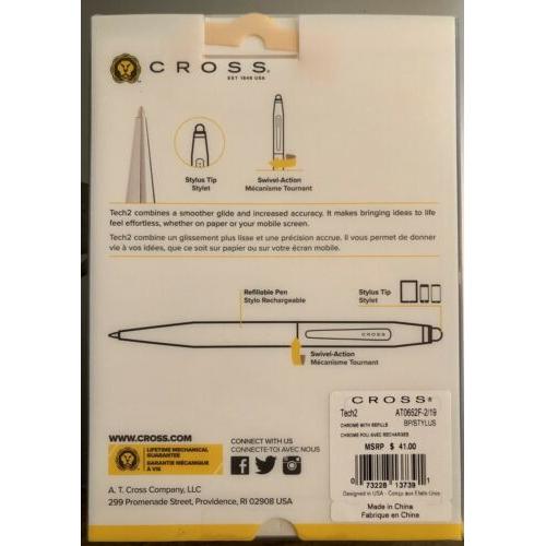 CROSS AT0652F-2/19 Tech 2 Chrome Ballpoint/Stylus Pen with Two Refills