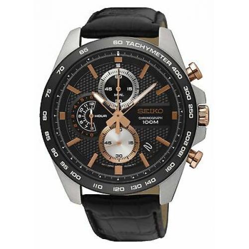 Seiko Men's Chronograph Quartz Watch with Leather Strap SSB265P1