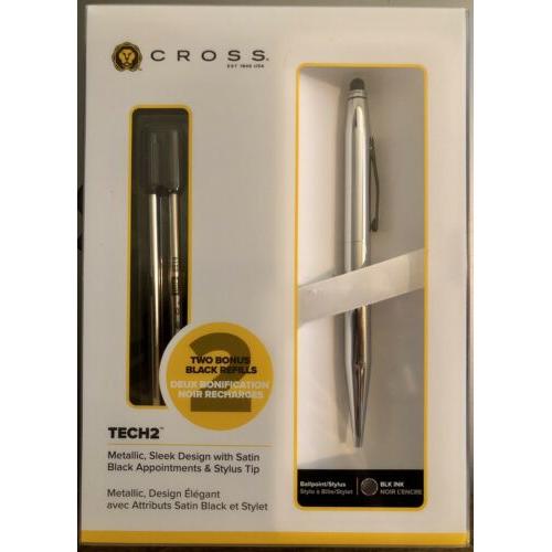CROSS AT0652F-2/19 Tech 2 Chrome Ballpoint/Stylus Pen with Two Refills