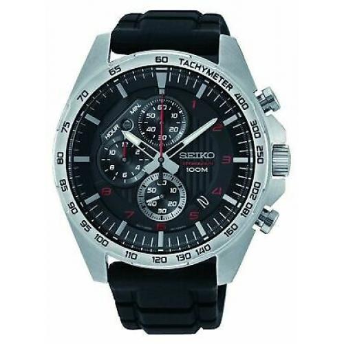 Seiko Men's 43.9mm Black Silicone & Steel Hardlex Crystal Quartz Watch SSB325P1