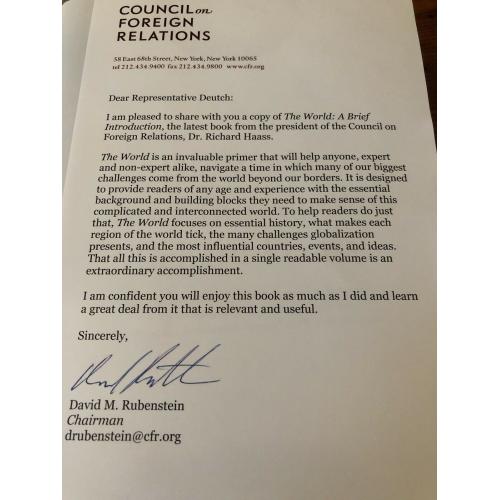 AUTOGRAPHED The World: A Brief Introduction by Richard Haass: New 1st Rep Deutch