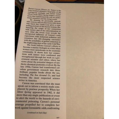 AUTOGRAPHED Rachel Carson: Witness for Nature 1st Edition Hardcover Linda Lear