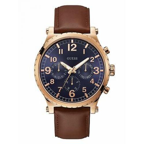 GUESS Brown Leather Chrono-Look Watch - Day, Date, 24 Hour Military Time U1215G1