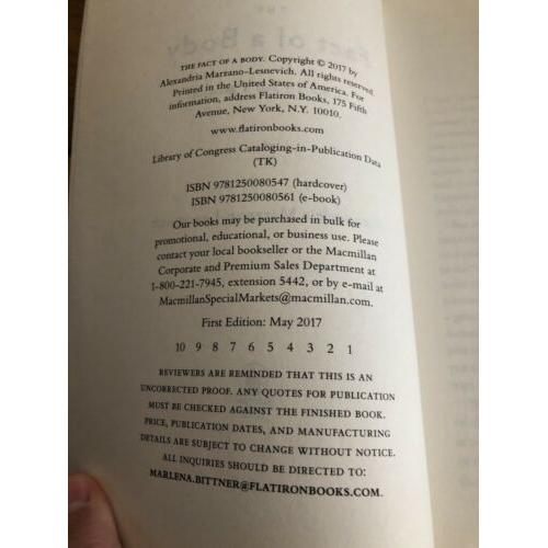 The Fact of a Body by Alexandra Marzano-Lesnevich Softcover ARC Advance Reading