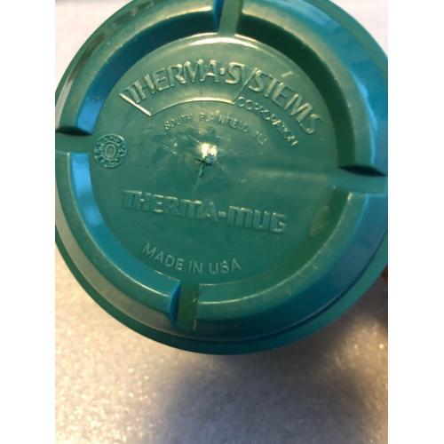 VINTAGE THERMA-MUG BY THERMA SYSTEMS COFFEE MUG CUP IN TEAL BLUE GREEN D HANDLE
