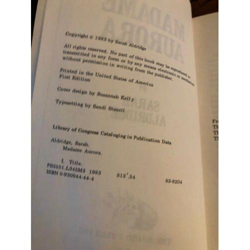 AUTOGRAPHED Madame Aurora 1st Edition SARAH Aldridge