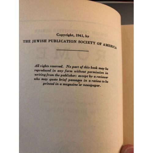 Rome Hermann Vogelstein, Translated from German by Moses Hadas 1941 hardcover