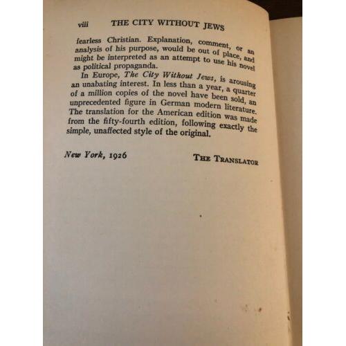 VERY RARE FIND The city without Jews; A novel of our time Hugo Bettauer 1936 HC