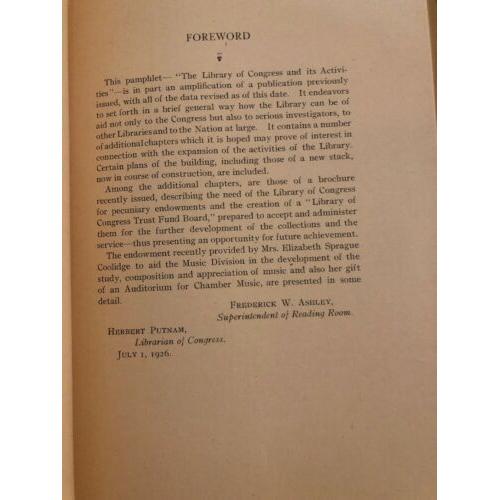 The Library of Congress and its Activities 1926 softcover