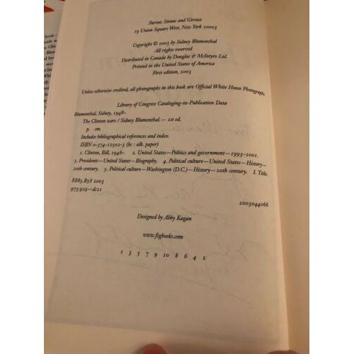 AUTOGRAPHED The Clinton Wars 1st Edition Hardcover Sydney Blumenthal