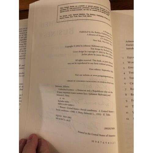 Both AUTOGRAPHED Unfinished Business: A Democrat and a Republican 1st Edition HC