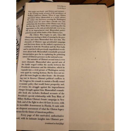 AUTOGRAPHED The Clinton Wars 1st Edition Hardcover Sydney Blumenthal