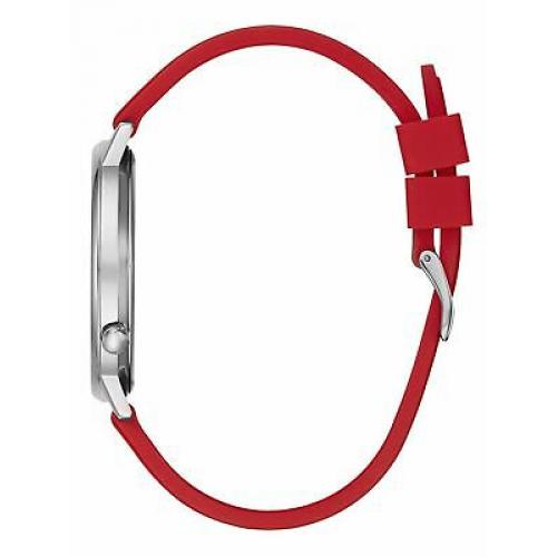GUESS Originals Red Logo Silver Tone Stainless Steel & Rubber Watch V1003M3