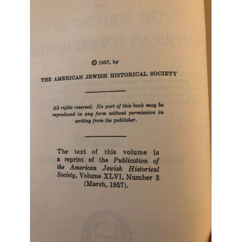 The writing of American Jewish history By Moshe Davis And Isidore Meyer 1957 HC