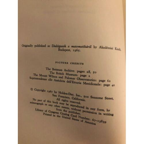 Dialogues on mathematics Alfred Renyi 1967 Hardcover Holden-Day