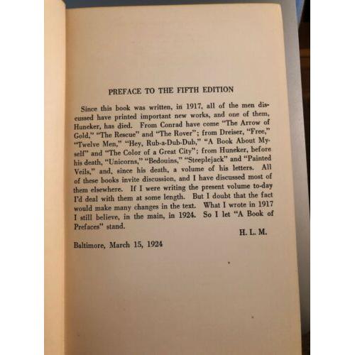 BOOK OF PREFACES H. L. Mencken CONRAD DREISER HUNEKER PURITANISM LITERARY FORCE